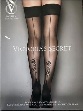 Victoria's Secret Thigh High TEASE ME LOVE ME Back Seam Stockings Black NEW